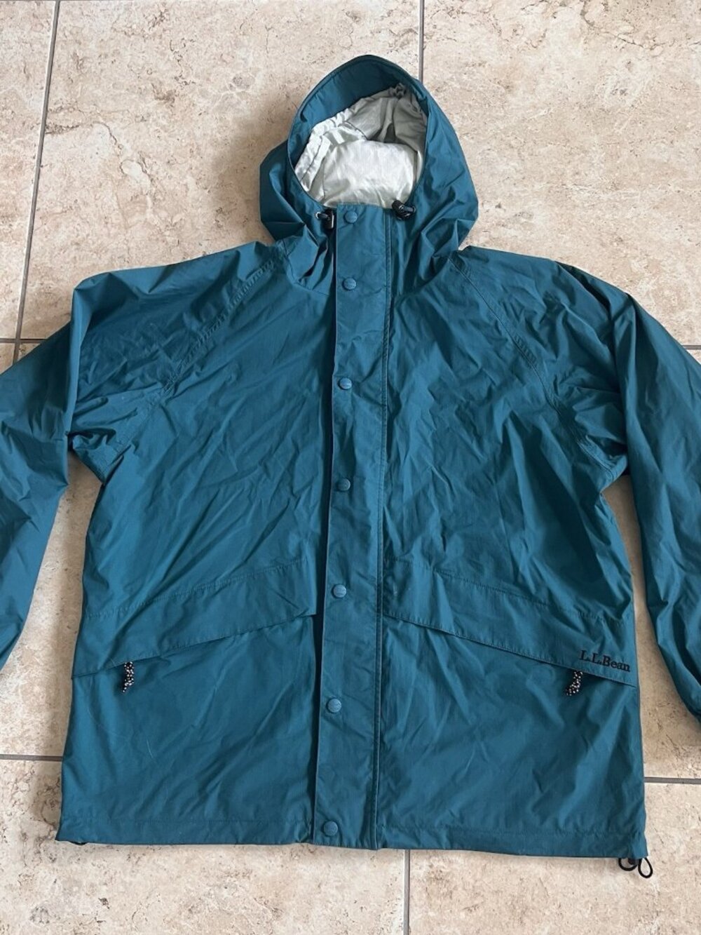 VTG LL Bean Large Stowaway Gore-tex Rain Jacket Men Hooded Zip Up Outdoors Green